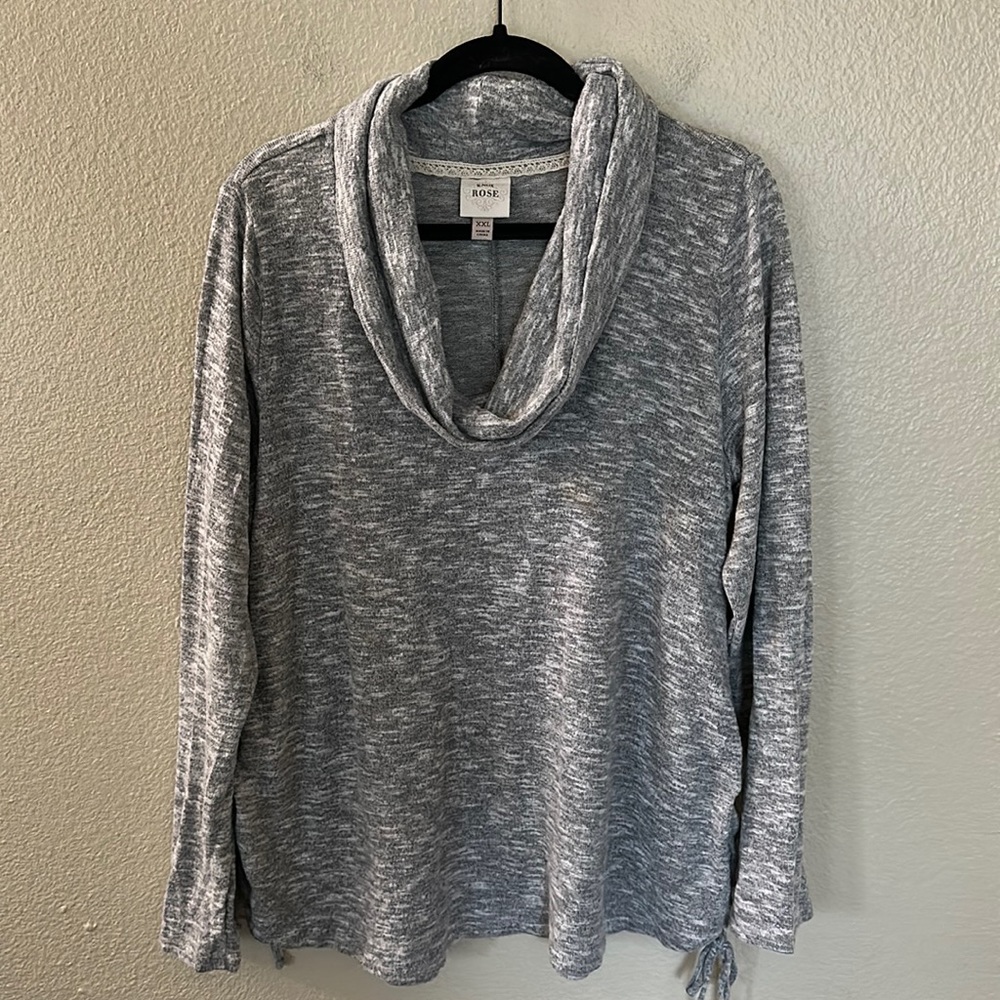 Knox Rose Gray Cowl Neck Side Tie Sweater Top Size XXL